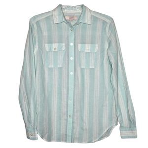 NWT LOFT | Pastel Green Cream Vertical Stripe Button Up Shirt Chest Pockets